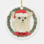 Fawn Tan Cream Long Haired Chihuahua Christmas Keramisch Ornament (Achterkant)