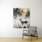 Fawn Tapestry | Misty Forest Art Wandkleed (In situ)
