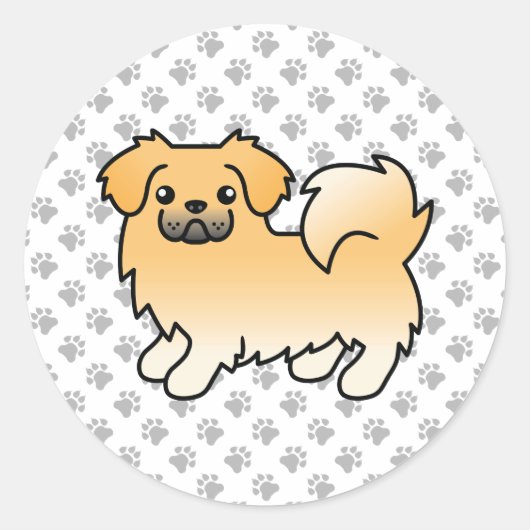 Fawn Tibetan Spaniel Cute Cartoon Dog Ronde Sticker (Voorkant)