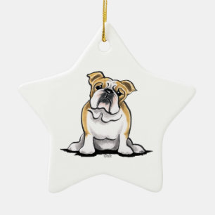 Fawn White Bulldog Sit  Keramisch Ornament