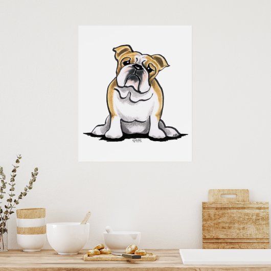 Fawn White Bulldog Sit  Poster (Keuken)