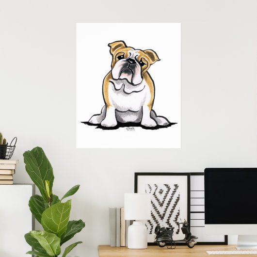 Fawn White Bulldog Sit  Poster (Thuiskantoor)