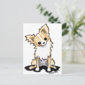 Fawn & White Longhair Chihuahua Sit  Briefkaart (Staand voorkant)