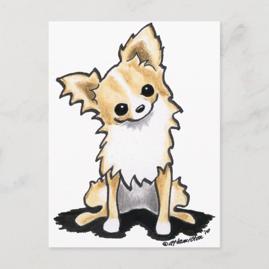 Fawn & White Longhair Chihuahua Sit  Briefkaart (Voorkant)