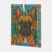 Fawn / Witte Franse Bulldog "Glas in lood" Glas Ornament (Voorkant links)