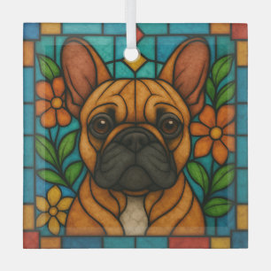 Fawn / Witte Franse Bulldog "Glas in lood" Glas Ornament