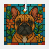 Fawn / Witte Franse Bulldog "Glas in lood" Glas Ornament (Achterkant)