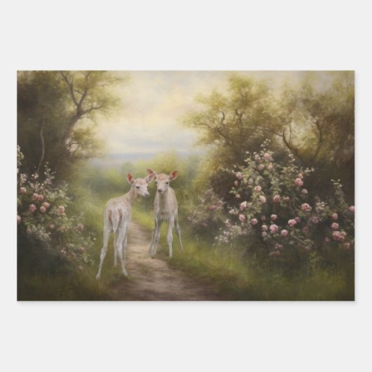 Fawns in de bloementuin Decoupage Papier Inpakpapier Vel (Voorkant 2)
