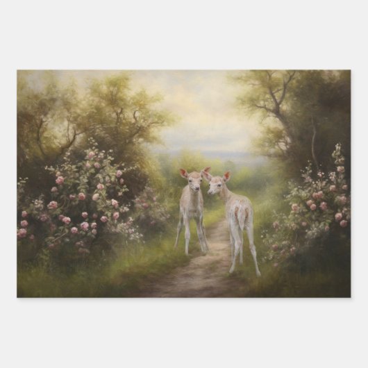 Fawns in de bloementuin Decoupage Papier Inpakpapier Vel (Voorkant)