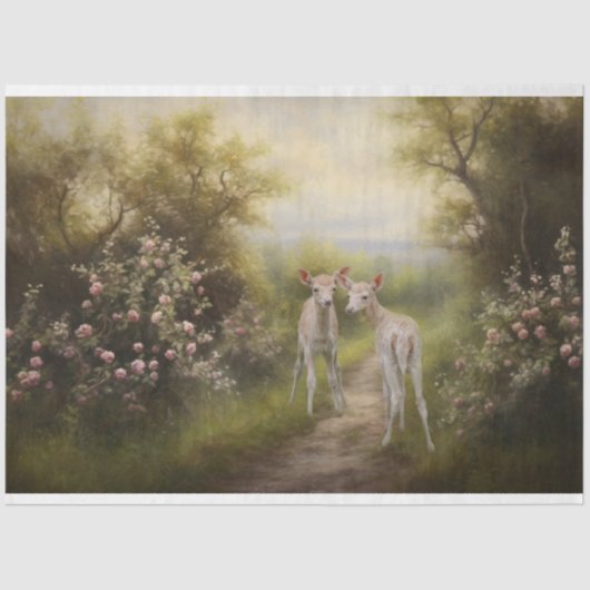 Fawns in de bloementuin Decoupage Tissuepapier (Voorkant)