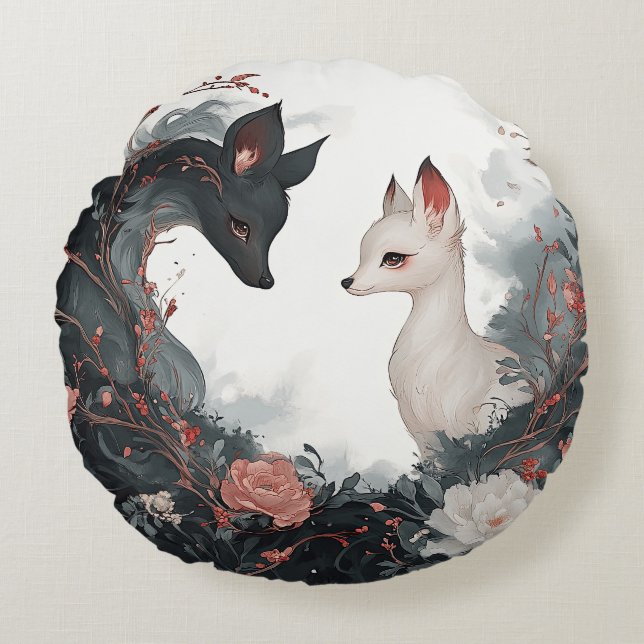 Fawns in licht en schaduw rond kussen (Voorkant)