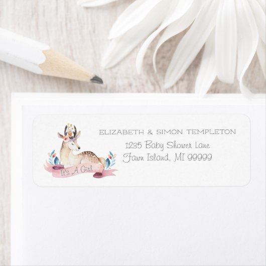 Fawntastic Deer Het is een Girl Baby shower Adres Etiket (Insitu)