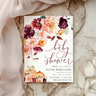 Faye Bourgogne Floral Herfst Baby shower Kaart