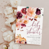 Faye Bourgogne Floral Herfst Baby shower Kaart