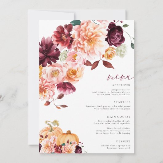 Faye Bourgogne Herfst Bloemenmenu Kaart (Voorkant)