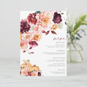 Faye Bourgogne Herfst Bloemenmenu Kaart (Staand voorkant)