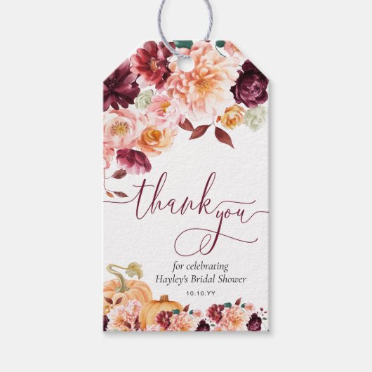 Faye Bourgondië herfst bloemige bedank bruidsfeest Cadeaulabel (Voorkant)
