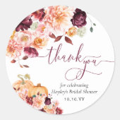 Faye Bourgondië Herfst Bloemige Dankjewel Ronde Sticker (Voorkant)