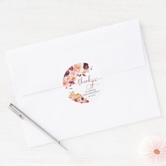 Faye Bourgondië Herfst Bloemige Dankjewel Ronde Sticker (Envelop)