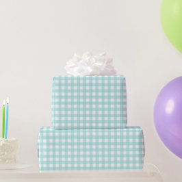 Faye en Lauren Aqua Blue Gingham Cadeaupapier