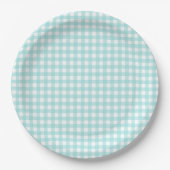 Faye en Lauren Aqua Blue Gingham Papieren Bordje (Voorkant)