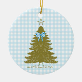 Faye en Lauren Blauwe Gingham Kerstornament Keramisch Ornament