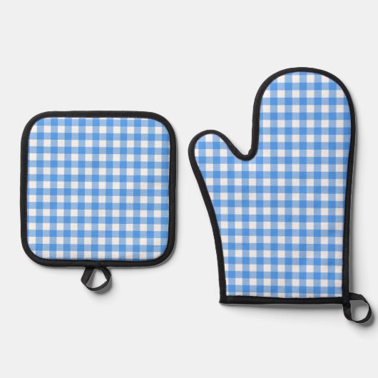 Faye en Lauren Blue Gingham Ovenwant & Pannenlap Set (Voorkant)
