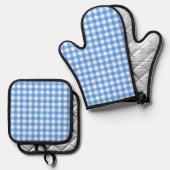Faye en Lauren Blue Gingham Ovenwant & Pannenlap Set (Voorkant / Achterkant)