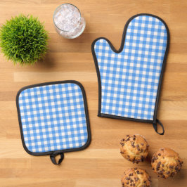 Faye en Lauren Blue Gingham Ovenwant & Pannenlap Set