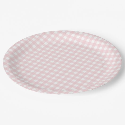 Faye en Lauren Blush Gingham Papieren Bordje (Gekanteld)