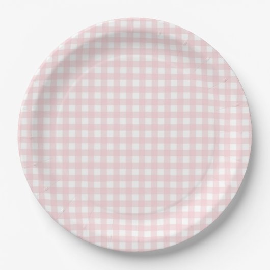 Faye en Lauren Blush Gingham Papieren Bordje (Voorkant)