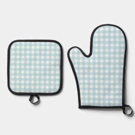 Faye en Lauren Bright Blue Gingham Ovenwant & Pannenlap Set