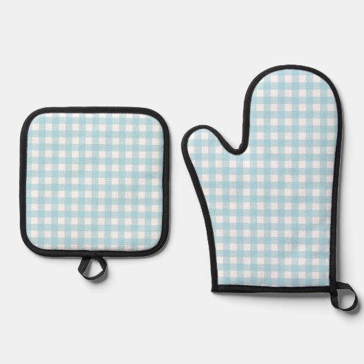 Faye en Lauren Bright Blue Gingham Ovenwant & Pannenlap Set (Voorkant)