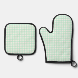 Faye en Lauren Bright Green Gingham Ovenwant & Pannenlap Set
