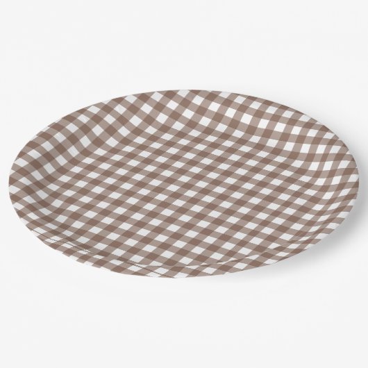 Faye en Lauren Brown Gingham Papieren Bordje (Gekanteld)