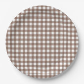 Faye en Lauren Brown Gingham Papieren Bordje (Voorkant)