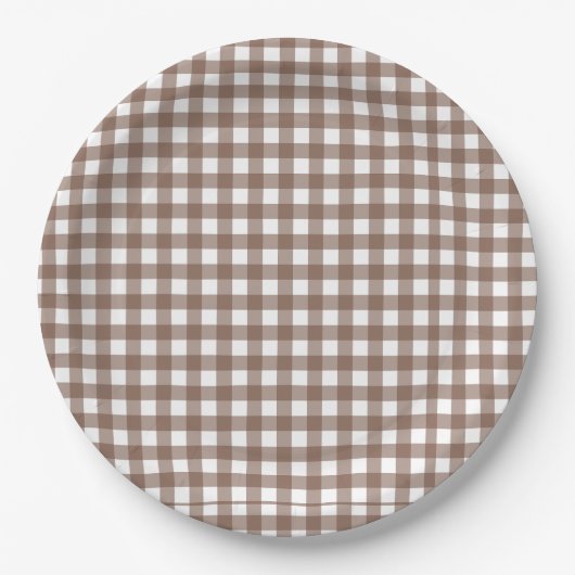 Faye en Lauren Brown Gingham Papieren Bordje (Voorkant)