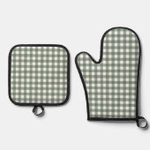 Faye en Lauren Dark Green Gingham Ovenwant & Pannenlap Set (Voorkant)