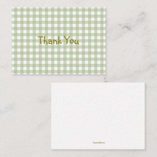 Faye en Lauren Green Gingham Bedankt Notitiekaartje (Voorkant / Achterkant)