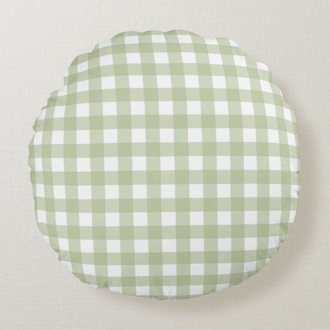 Faye en Lauren Green Gingham Rond Kussen (Voorkant)