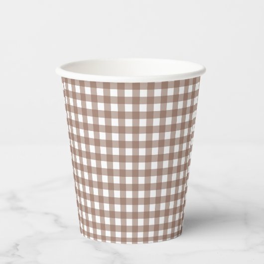 Faye en Lauren Herfst Chocolate Brown Gingham Papieren Bekers (Voorkant)