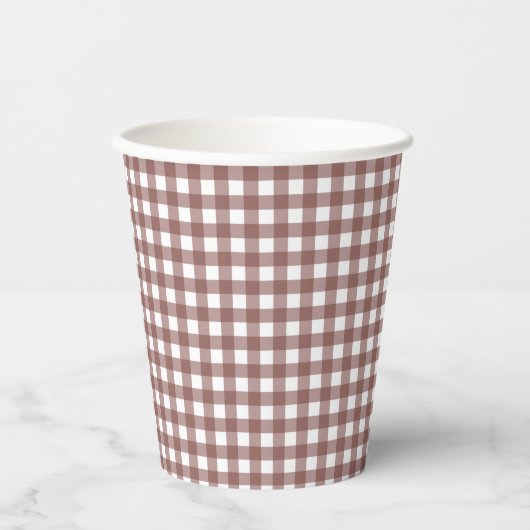 Faye en Lauren Herfst Dark Brown Gingham Papieren Bekers (Voorkant)