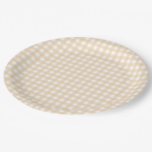 Faye en Lauren Herfst Gingham Beige Papieren Bordje (Gekanteld)