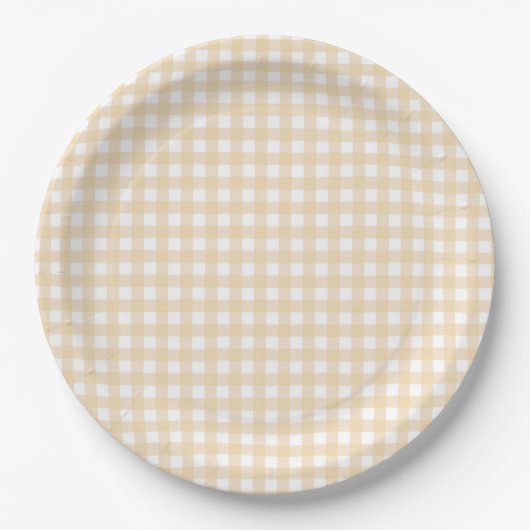 Faye en Lauren Herfst Gingham Beige Papieren Bordje (Voorkant)