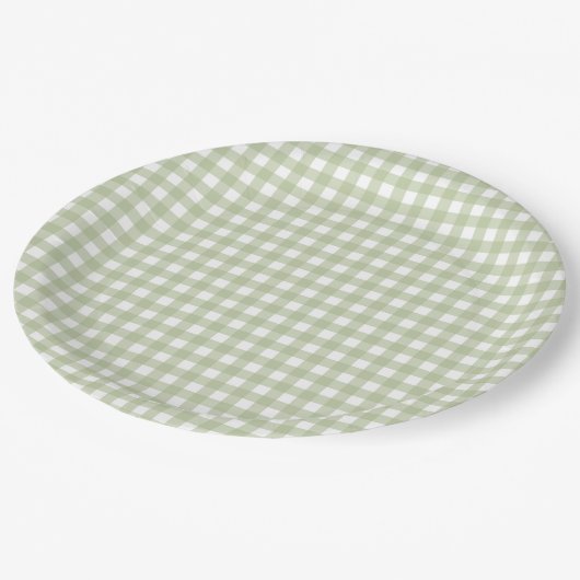Faye en Lauren Herfst Licht Groen Gingham Papieren Bordje (Gekanteld)
