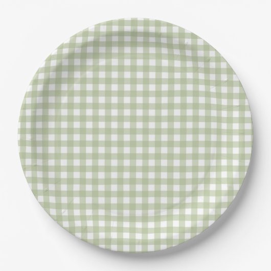 Faye en Lauren Herfst Licht Groen Gingham Papieren Bordje (Voorkant)