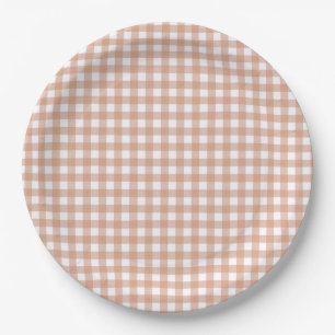 Faye en Lauren Herfst Lichtbruin Gingham Papieren Bordje