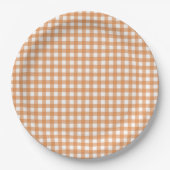 Faye en Lauren Herfst Sinaasappel Gingham Papieren Bordje (Voorkant)