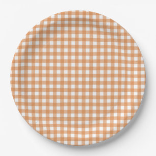 Faye en Lauren Herfst Sinaasappel Gingham Papieren Bordje