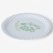 Faye en Lauren Lichtblauw Gingham Afstuderen 2025 Papieren Bordje (Gekanteld)